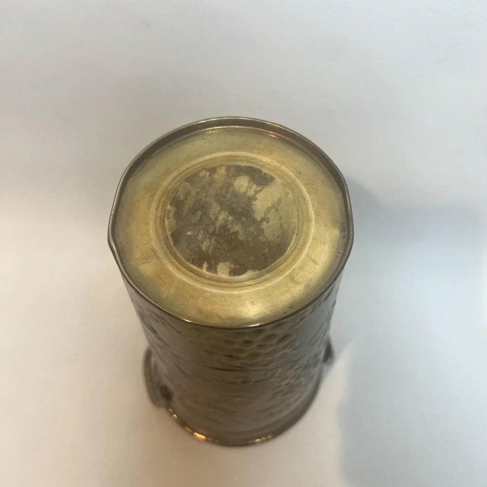 Hosley Brass Vase Bucket Grapevine‎ Embossed India 7.5